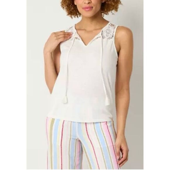 Frye and Co. Womens Small Split Tie Neck Sleeveless Tank Top White NEW - Picture 1 of 11